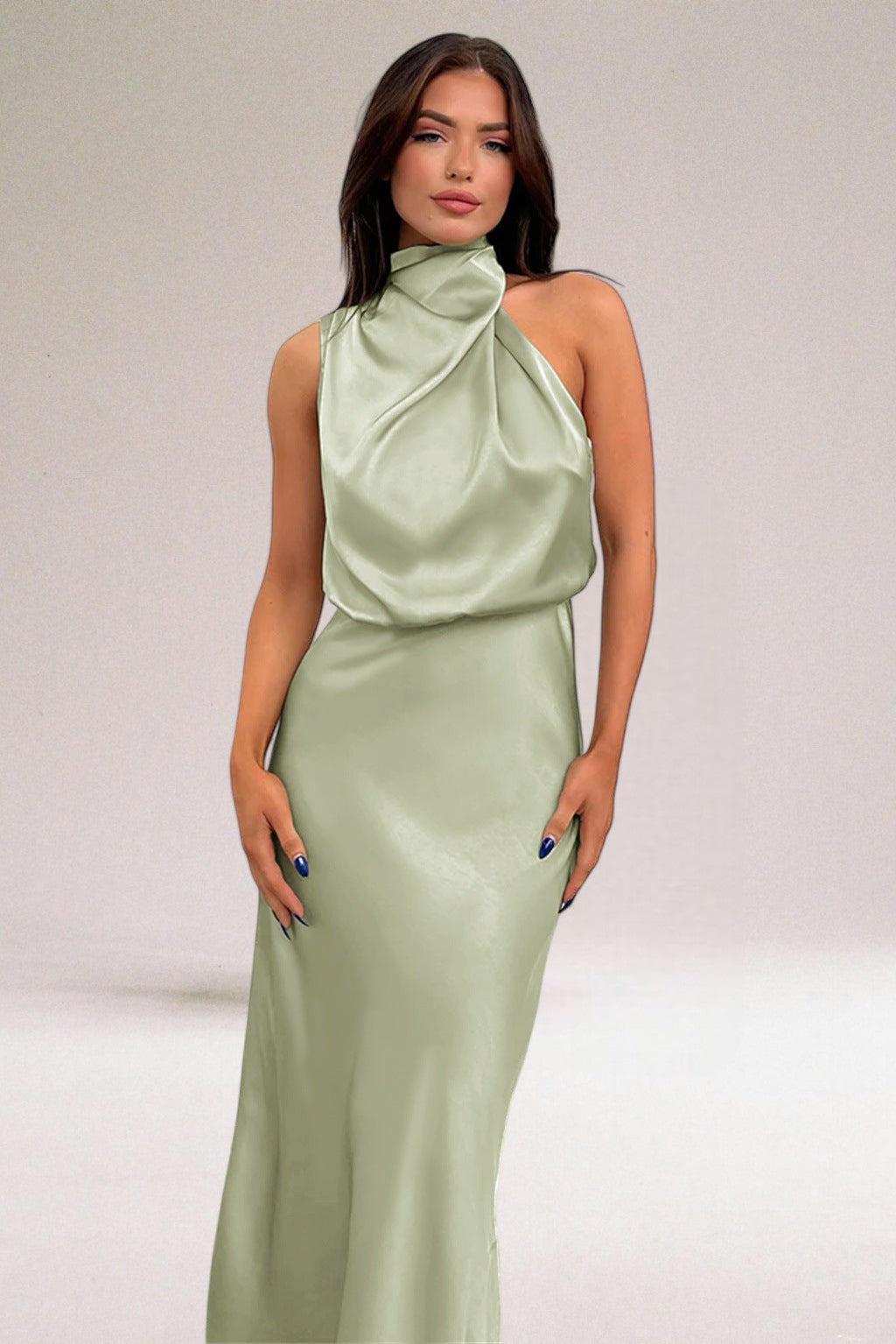 Lindsey - Stunning Flowy Halter Neck Midi Dress