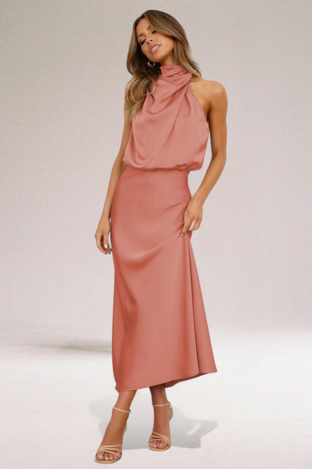 Lindsey - Stunning Flowy Halter Neck Midi Dress