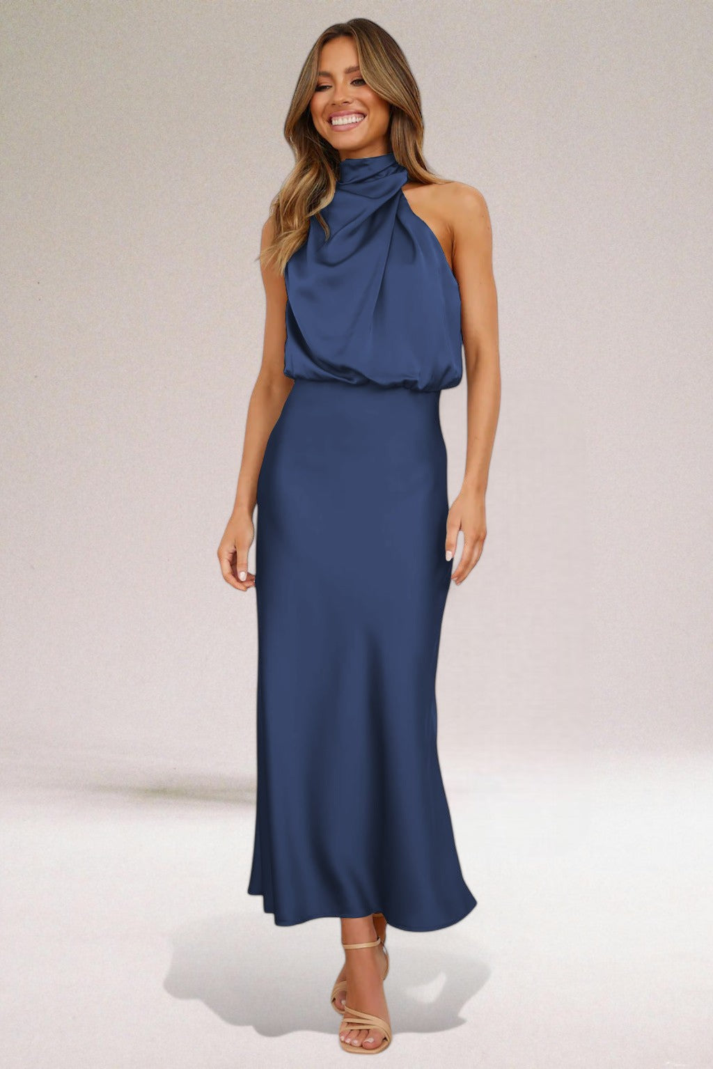 Lindsey - Stunning Flowy Halter Neck Midi Dress