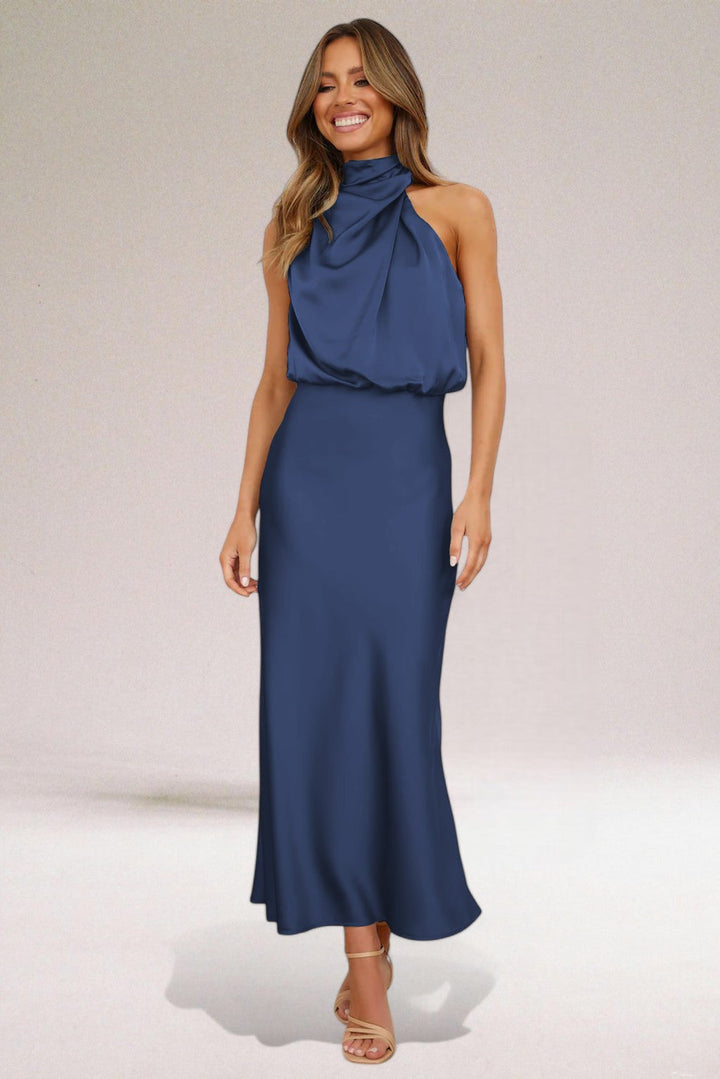Lindsey - Stunning Flowy Halter Neck Midi Dress
