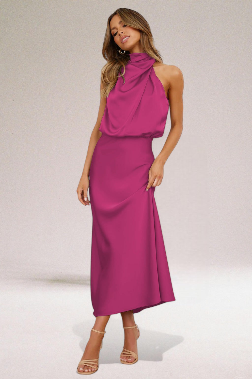 Lindsey - Stunning Flowy Halter Neck Midi Dress