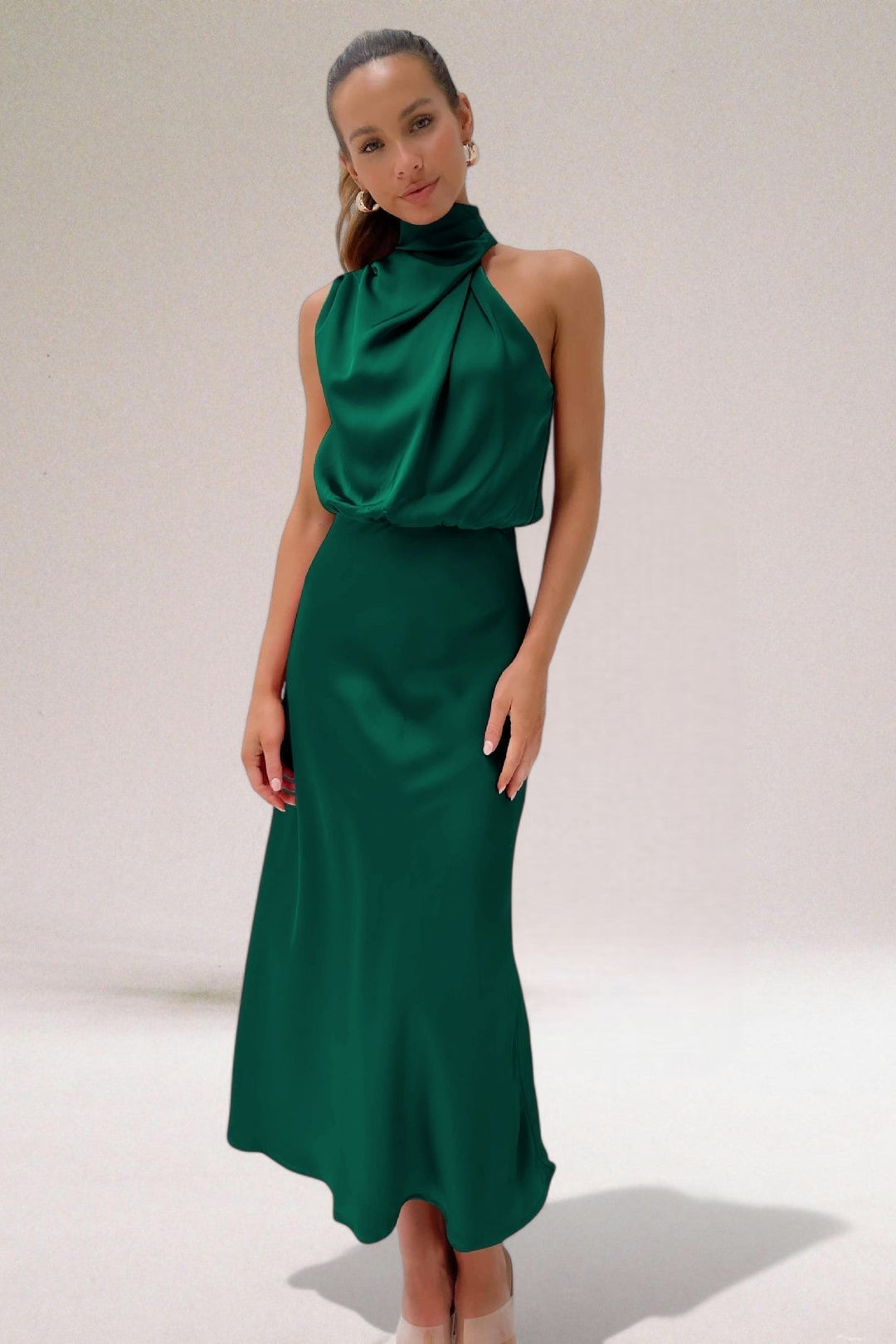 Lindsey - Stunning Flowy Halter Neck Midi Dress