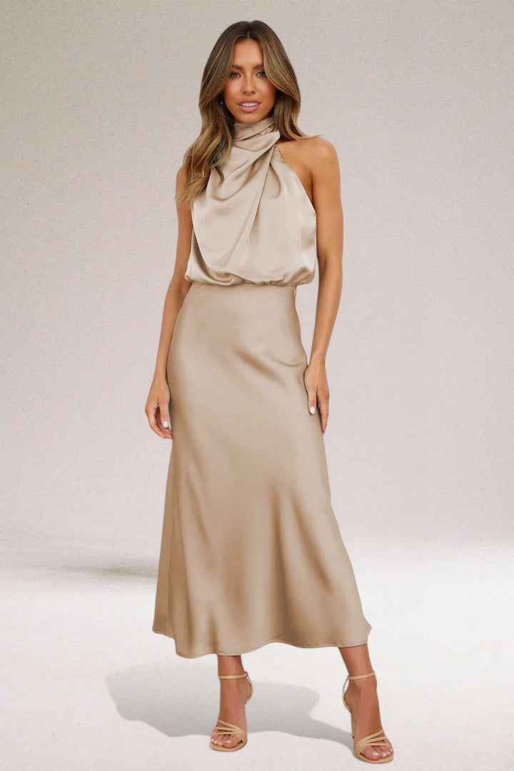 Lindsey - Stunning Flowy Halter Neck Midi Dress