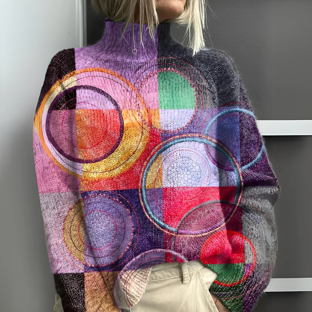 Jasmijn - Pull-over à col roulé en tricot colorblock